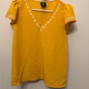 Yellow Embroidered V-Neck Top